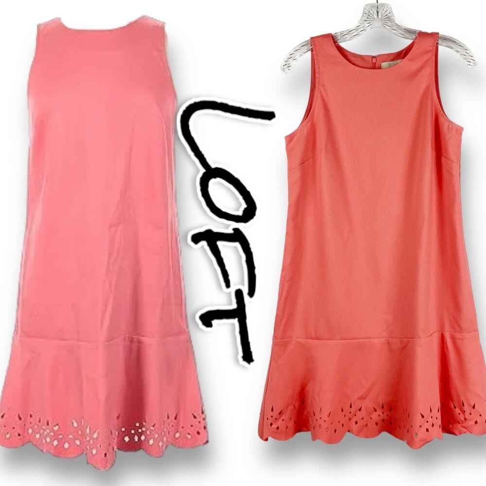 New Loft Coral Eyelet Sleeveless Dress Womens Size 4P